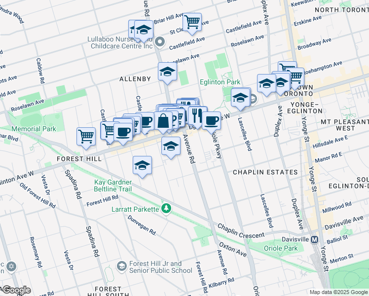 map of restaurants, bars, coffee shops, grocery stores, and more near in Toronto