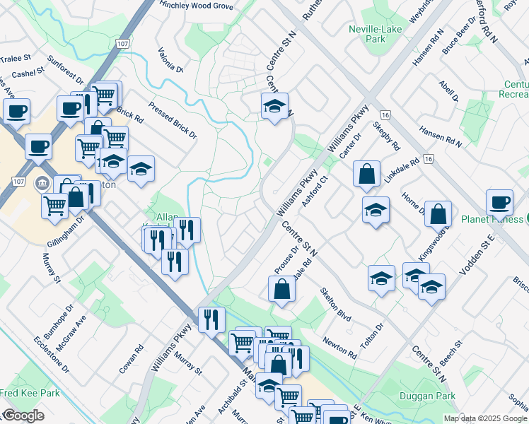 map of restaurants, bars, coffee shops, grocery stores, and more near in Brampton