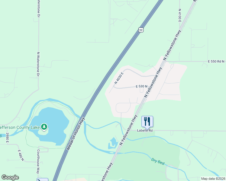 map of restaurants, bars, coffee shops, grocery stores, and more near 529 North 4030 East in Rigby