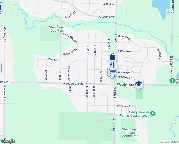map of restaurants, bars, coffee shops, grocery stores, and more near 1508 Marvery Road in Sheboygan
