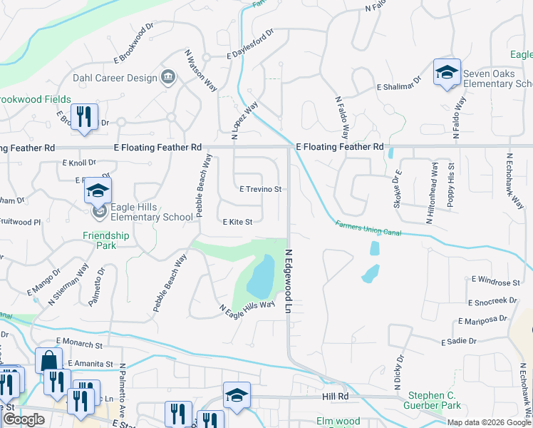 map of restaurants, bars, coffee shops, grocery stores, and more near 948 North Player Avenue in Eagle