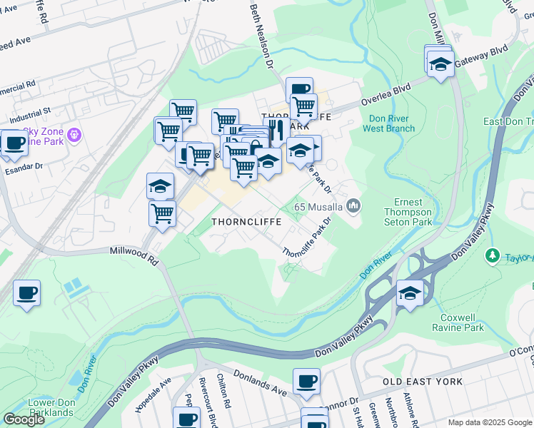 map of restaurants, bars, coffee shops, grocery stores, and more near 6 Grandstand Place in Toronto