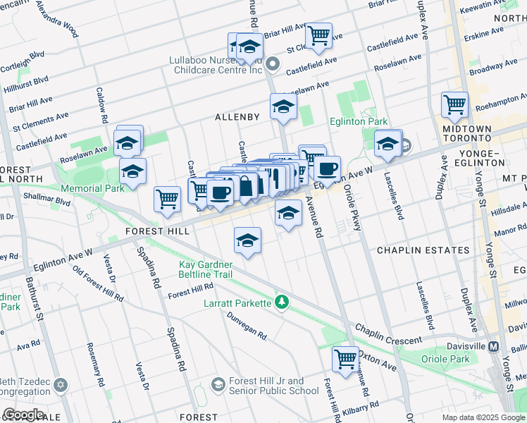 map of restaurants, bars, coffee shops, grocery stores, and more near in Toronto