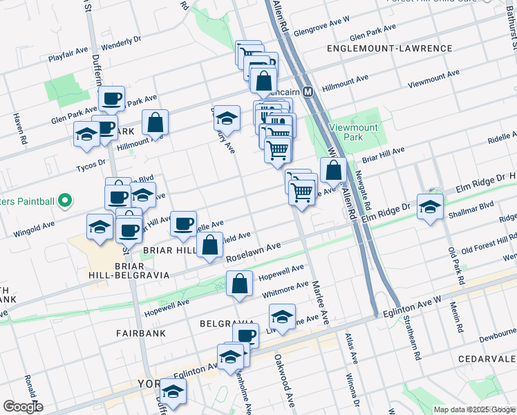 map of restaurants, bars, coffee shops, grocery stores, and more near in Toronto