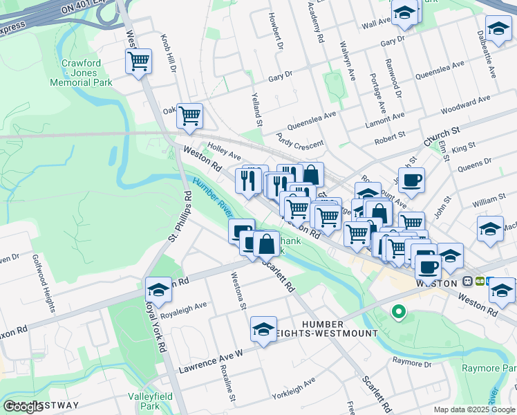 map of restaurants, bars, coffee shops, grocery stores, and more near in Toronto