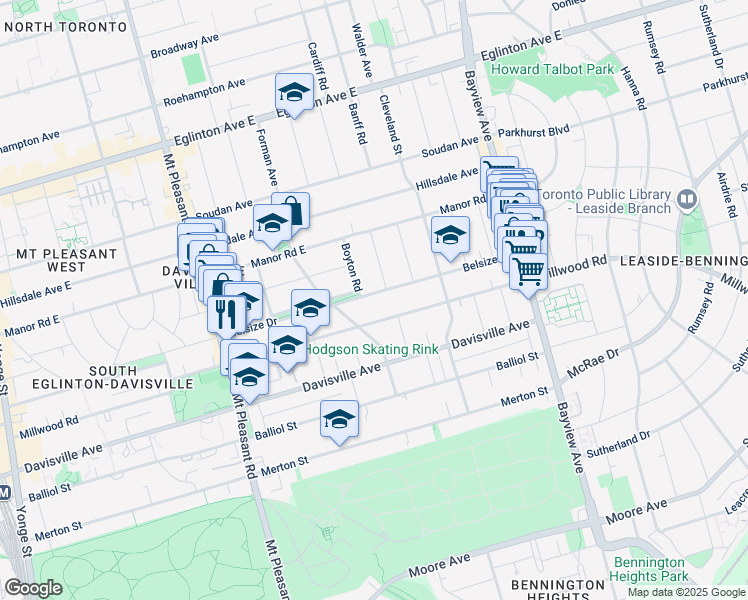 map of restaurants, bars, coffee shops, grocery stores, and more near in Toronto