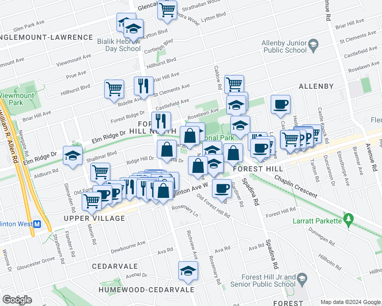 map of restaurants, bars, coffee shops, grocery stores, and more near in Toronto