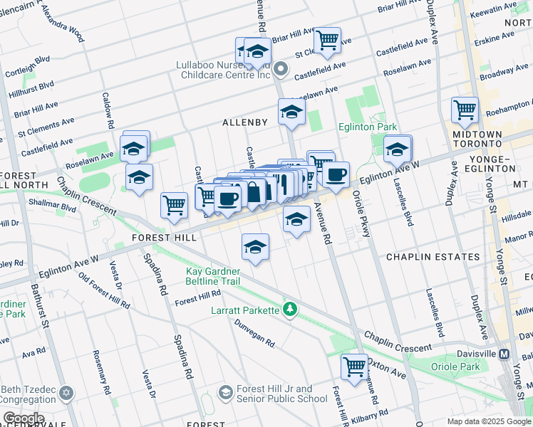 map of restaurants, bars, coffee shops, grocery stores, and more near in Toronto