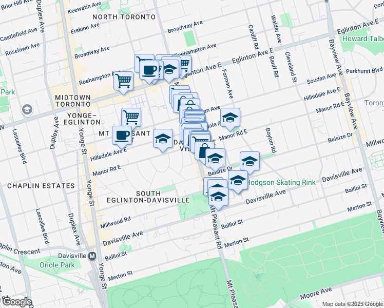 map of restaurants, bars, coffee shops, grocery stores, and more near in Toronto