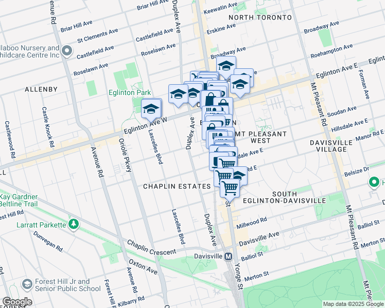 map of restaurants, bars, coffee shops, grocery stores, and more near 72 Berwick Avenue in Toronto
