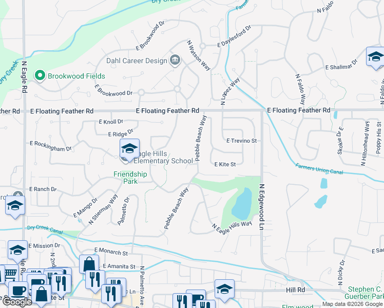 map of restaurants, bars, coffee shops, grocery stores, and more near 995 Pebble Beach Way in Eagle