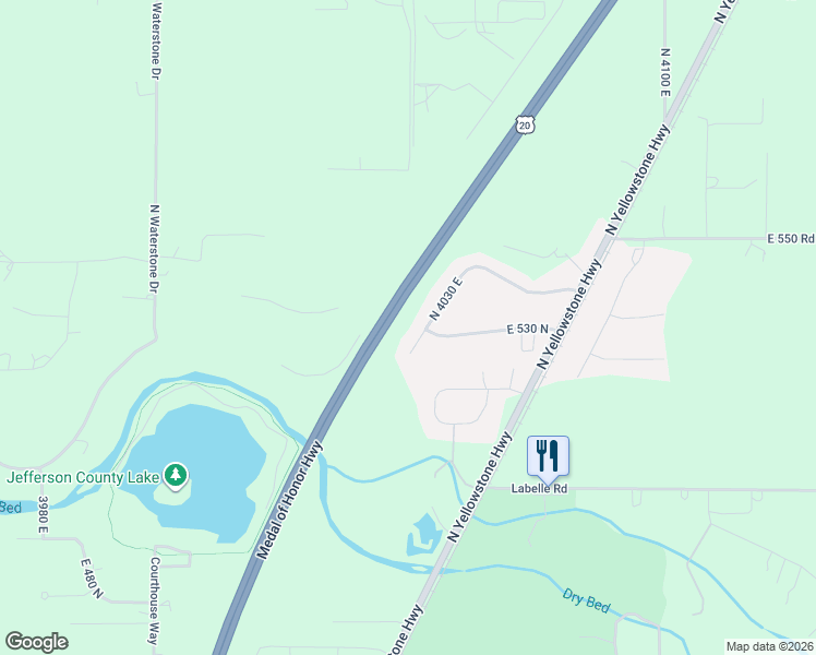 map of restaurants, bars, coffee shops, grocery stores, and more near 529 North 4030 East in Rigby