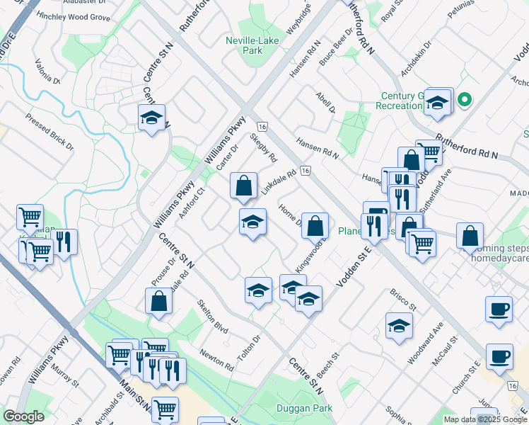 map of restaurants, bars, coffee shops, grocery stores, and more near 74 Merton Road in Brampton