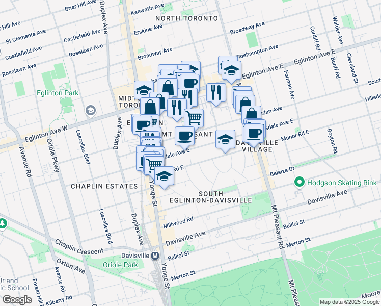 map of restaurants, bars, coffee shops, grocery stores, and more near in Toronto