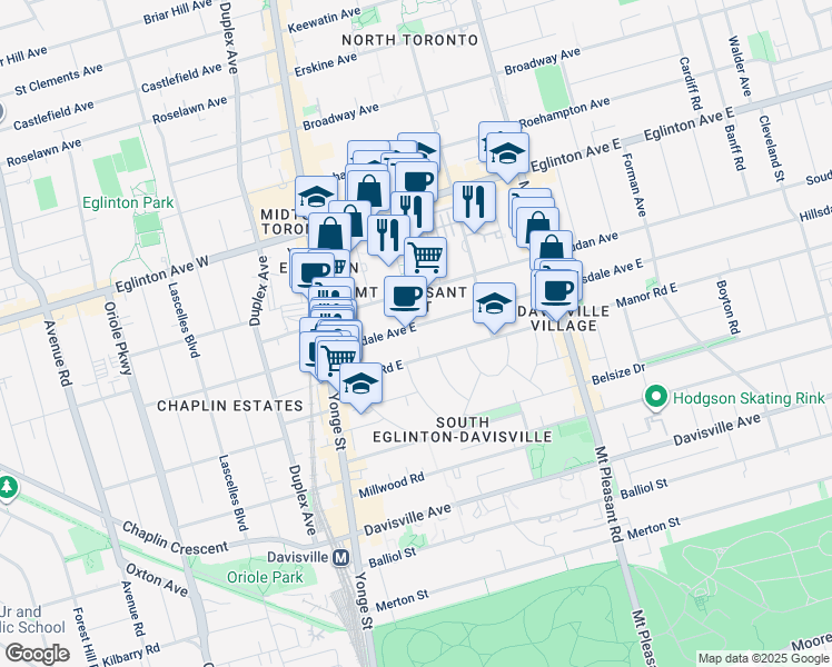 map of restaurants, bars, coffee shops, grocery stores, and more near in Toronto