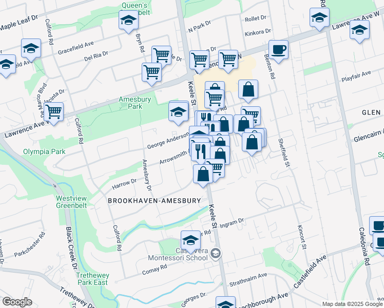 map of restaurants, bars, coffee shops, grocery stores, and more near 2328 Keele Street in Toronto