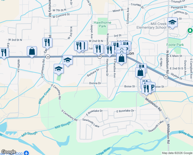 map of restaurants, bars, coffee shops, grocery stores, and more near 314 Carol Place in Middleton