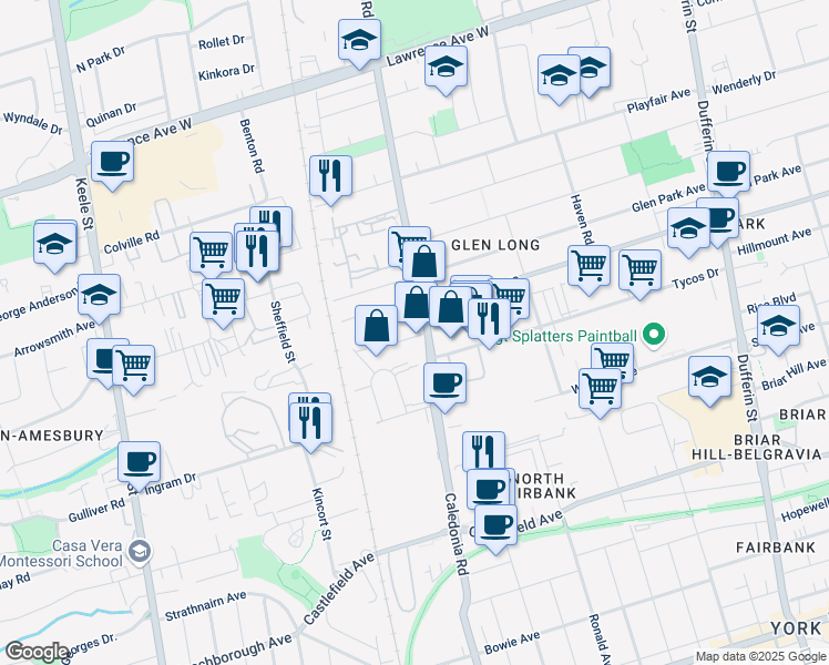 map of restaurants, bars, coffee shops, grocery stores, and more near in Toronto