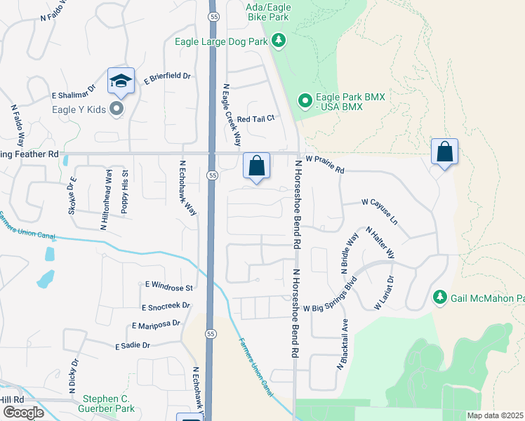 map of restaurants, bars, coffee shops, grocery stores, and more near 3054 East Shadowwolf Drive in Eagle
