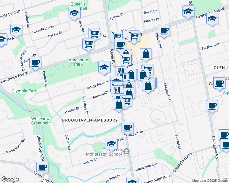 map of restaurants, bars, coffee shops, grocery stores, and more near 11 Arrowsmith Avenue in Toronto