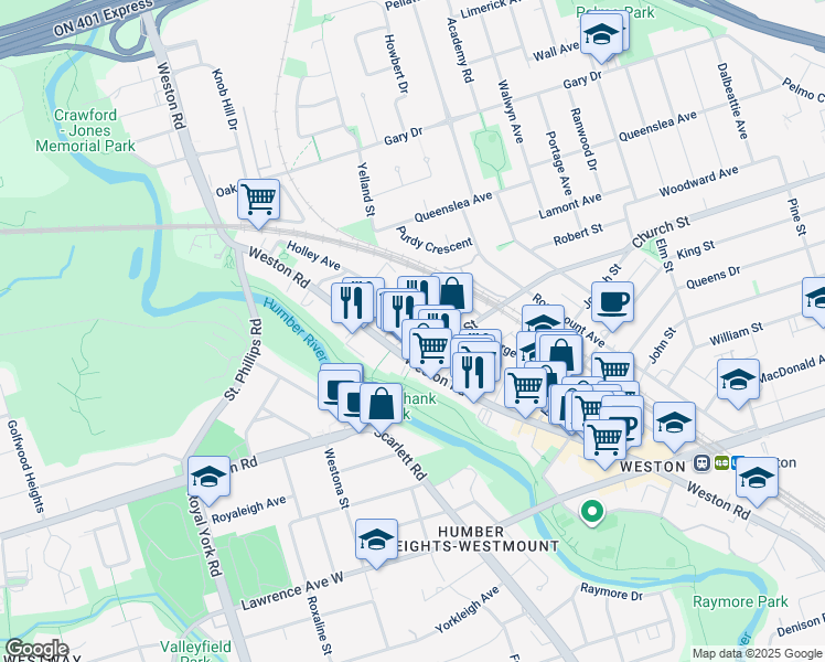map of restaurants, bars, coffee shops, grocery stores, and more near 6 Conron Place in Toronto