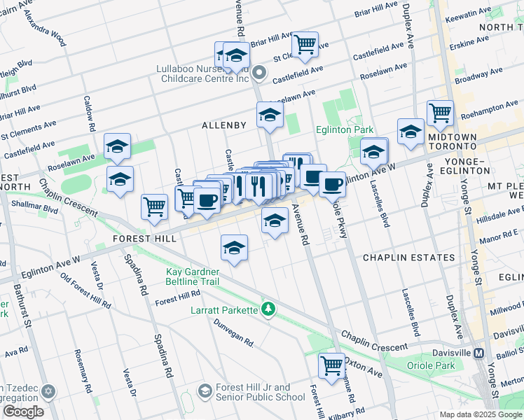 map of restaurants, bars, coffee shops, grocery stores, and more near in Toronto