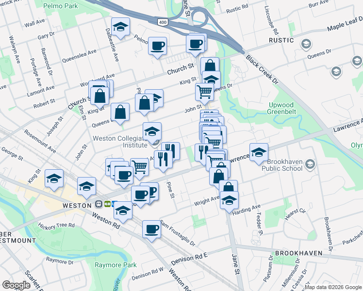 map of restaurants, bars, coffee shops, grocery stores, and more near 84 Macdonald Avenue in Toronto