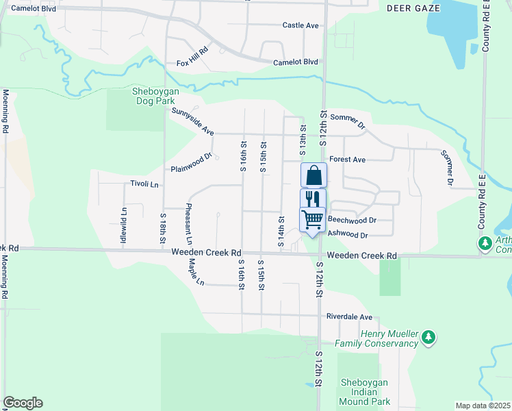 map of restaurants, bars, coffee shops, grocery stores, and more near 1508 Marvery Road in Sheboygan