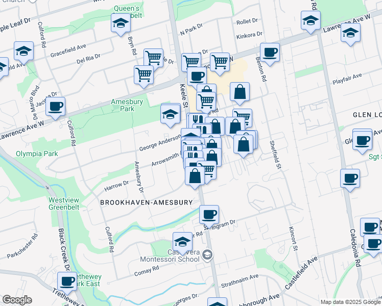 map of restaurants, bars, coffee shops, grocery stores, and more near 2328 Keele Street in Toronto