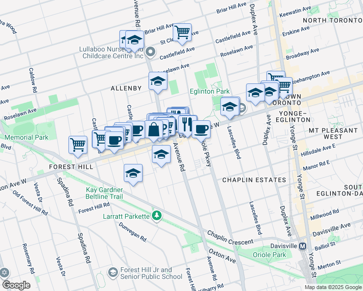 map of restaurants, bars, coffee shops, grocery stores, and more near in Toronto