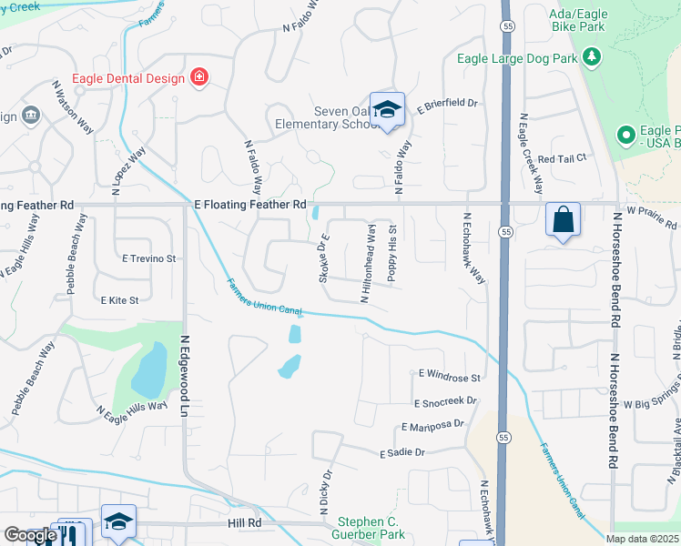 map of restaurants, bars, coffee shops, grocery stores, and more near 2170 East Gleneagle Street in Eagle