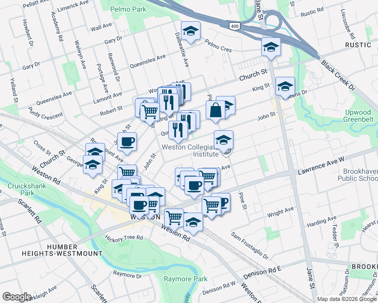 map of restaurants, bars, coffee shops, grocery stores, and more near 74 William Street in Toronto