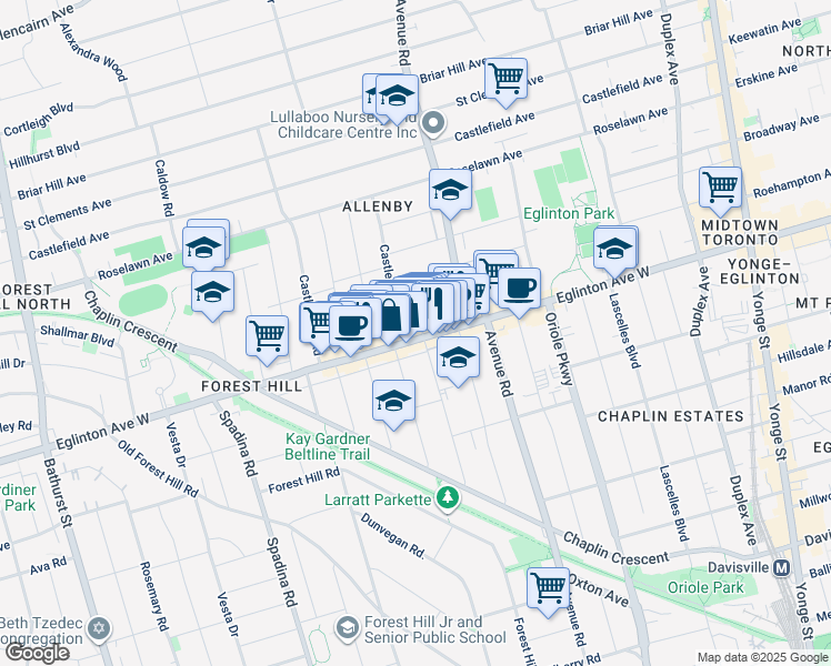 map of restaurants, bars, coffee shops, grocery stores, and more near in Toronto