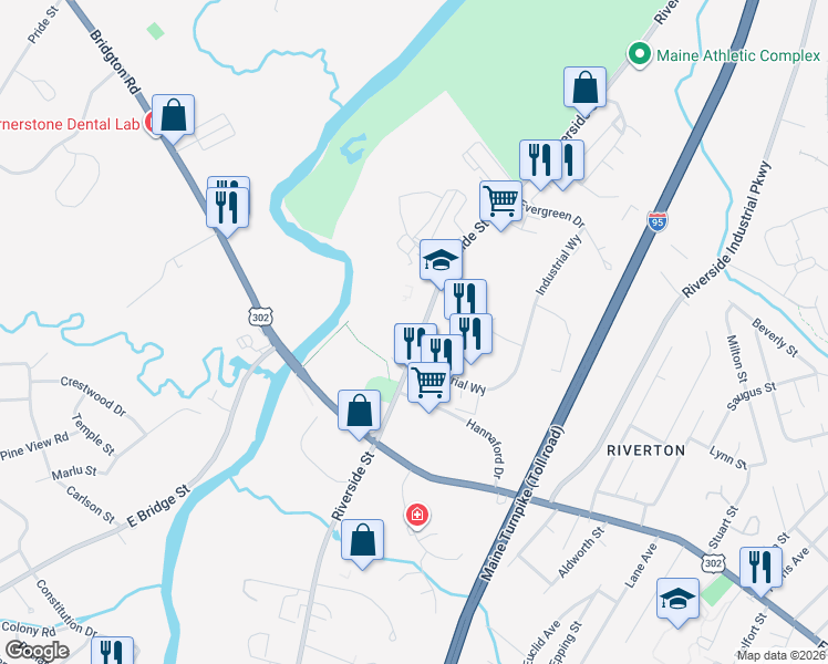 map of restaurants, bars, coffee shops, grocery stores, and more near 856 Riverside Street in Portland