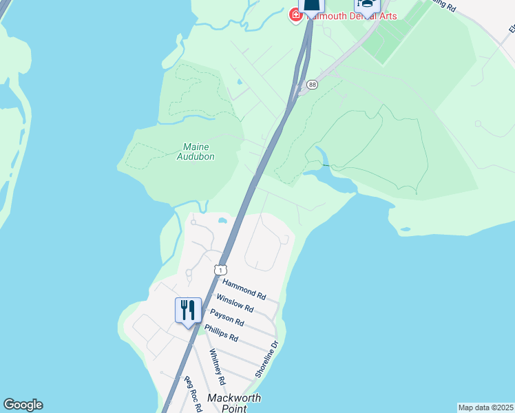 map of restaurants, bars, coffee shops, grocery stores, and more near 64 Carroll Street in Falmouth