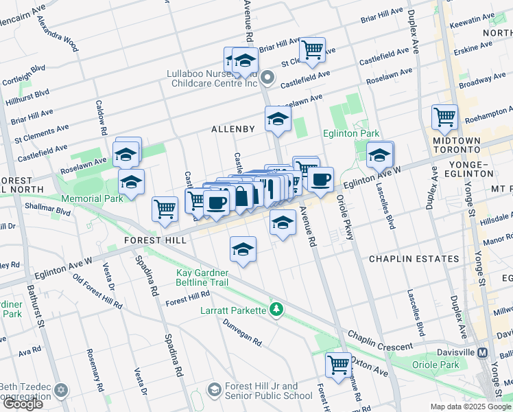 map of restaurants, bars, coffee shops, grocery stores, and more near in Toronto
