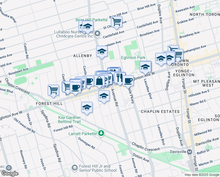 map of restaurants, bars, coffee shops, grocery stores, and more near in Toronto