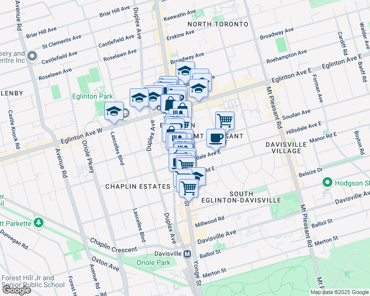 map of restaurants, bars, coffee shops, grocery stores, and more near 3 Soudan Avenue in Toronto