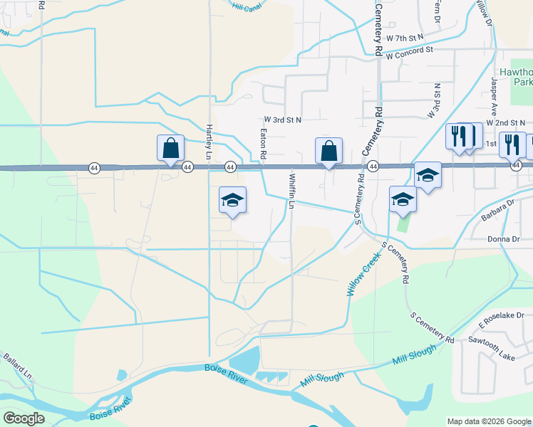 map of restaurants, bars, coffee shops, grocery stores, and more near 208 S Hartley Lane in Middleton