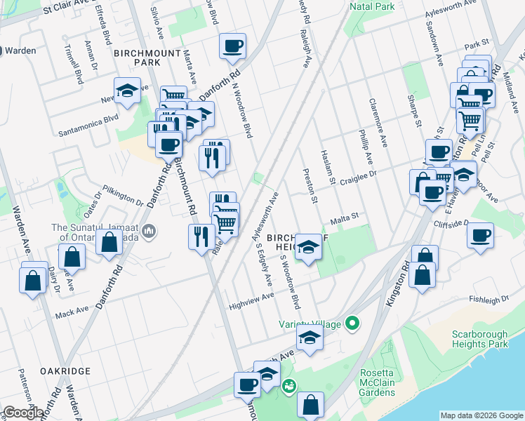 map of restaurants, bars, coffee shops, grocery stores, and more near 224 Aylesworth Avenue in Toronto