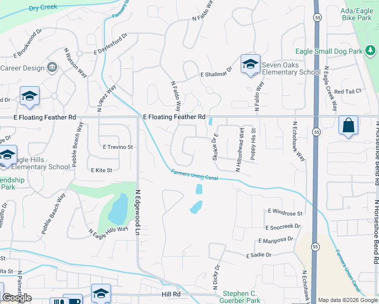map of restaurants, bars, coffee shops, grocery stores, and more near 1048 North Torrey Pines Avenue in Eagle