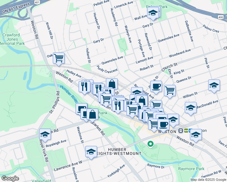 map of restaurants, bars, coffee shops, grocery stores, and more near 36 Church Street in Toronto