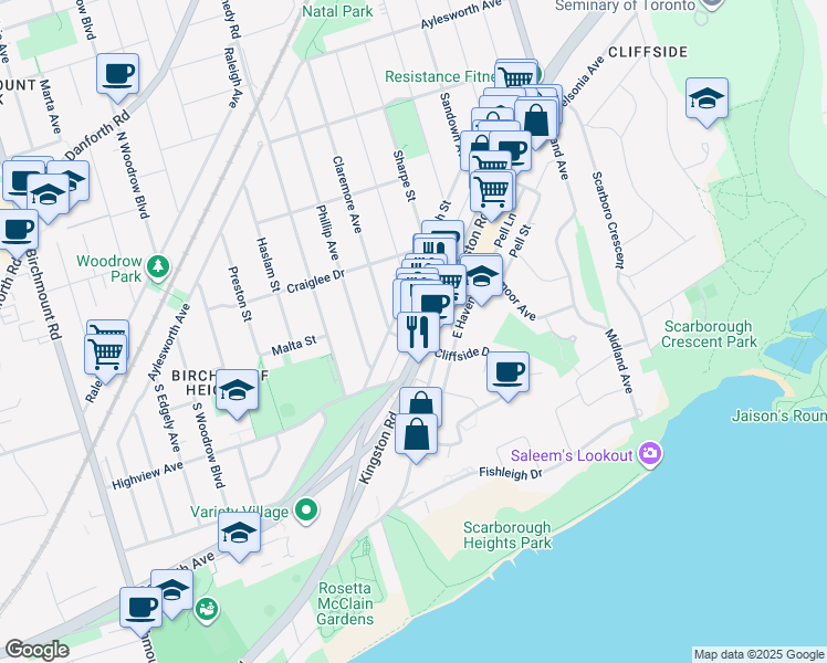 map of restaurants, bars, coffee shops, grocery stores, and more near in Toronto