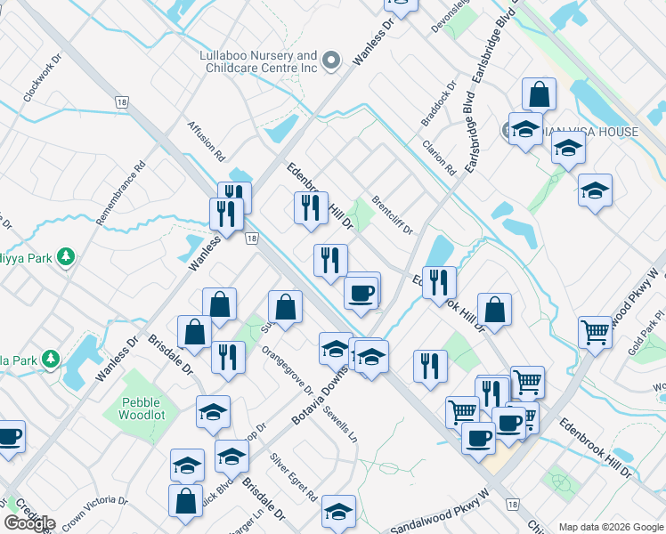 map of restaurants, bars, coffee shops, grocery stores, and more near 50 Florence Drive in Brampton