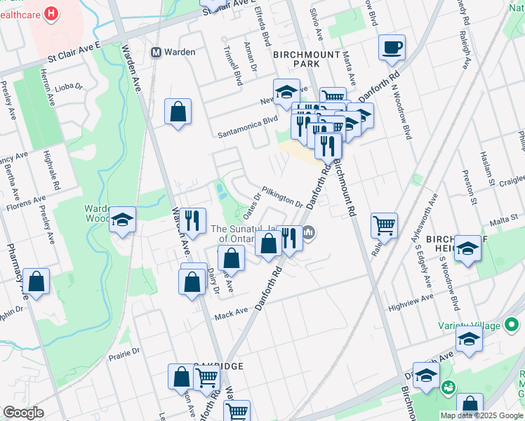 map of restaurants, bars, coffee shops, grocery stores, and more near in Toronto