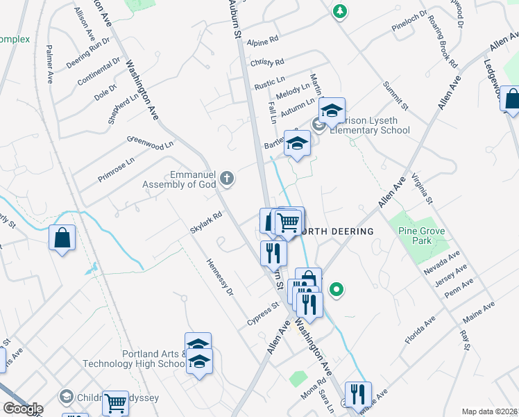 map of restaurants, bars, coffee shops, grocery stores, and more near 110 Auburn Street in Portland