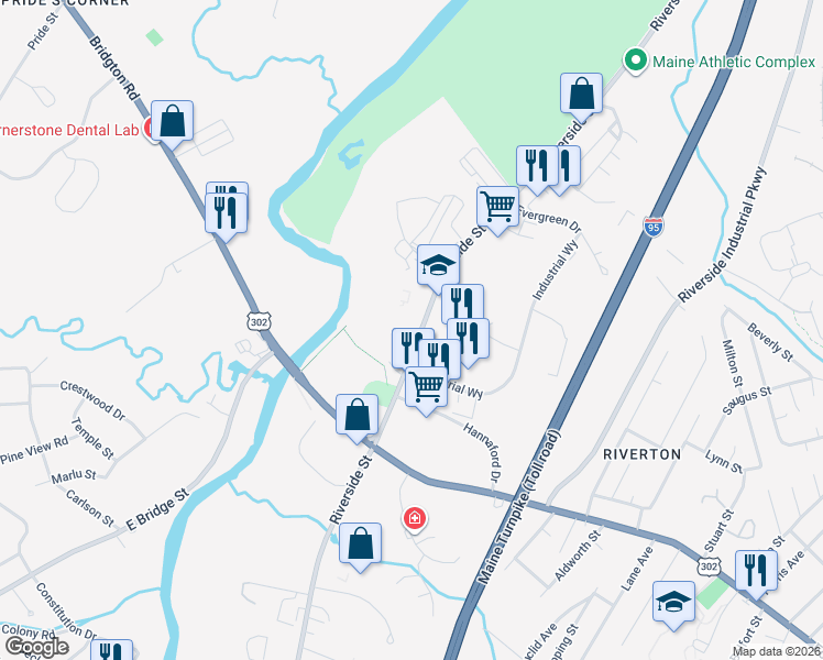map of restaurants, bars, coffee shops, grocery stores, and more near 856 Riverside Street in Portland