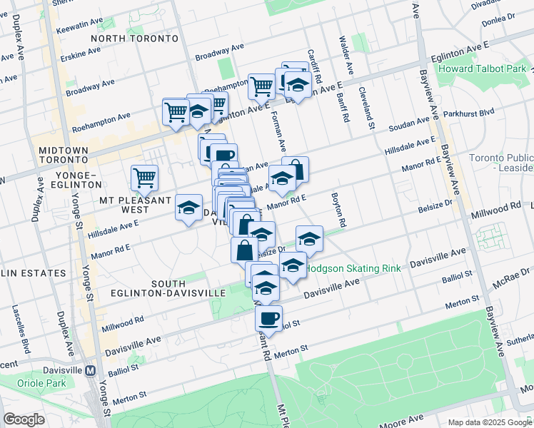 map of restaurants, bars, coffee shops, grocery stores, and more near in Toronto