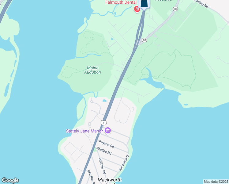 map of restaurants, bars, coffee shops, grocery stores, and more near 64 Carroll Street in Falmouth