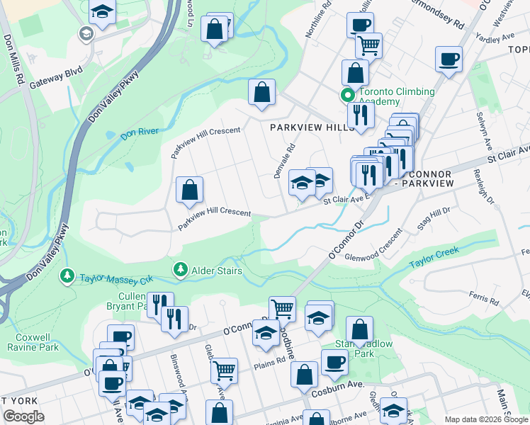 map of restaurants, bars, coffee shops, grocery stores, and more near in Toronto
